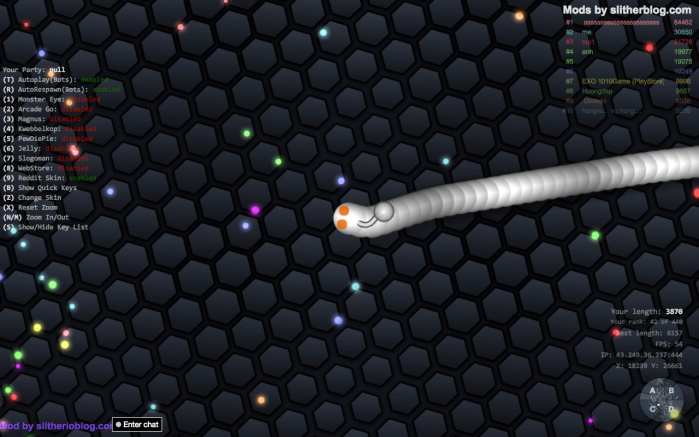 Slither.io Mods, Zoom, Unlock Skins, Bots - Chrome Extension